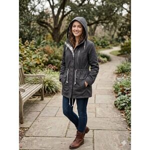 Mo-Ka Santa Fe Apparel Womens Utility Jacket Gray Plaid Lined Parka Large